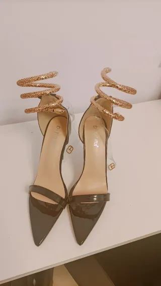 Sandali tacco 12 con serpente dorato