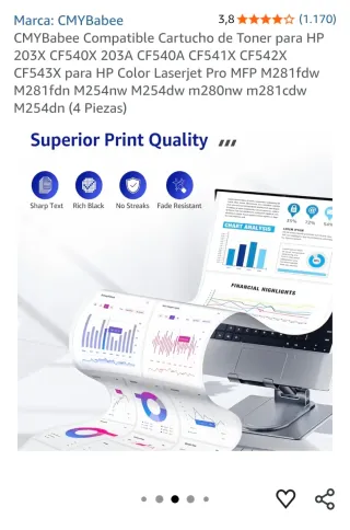 4 Cartuchos Toner HP CMYBabee 203X CF540X