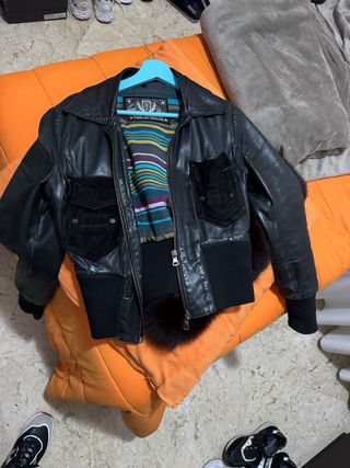 YES LONDON Giubbotto Pelle Nero Multicolor