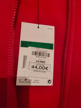 Sudadera Nike con capucha y cremallera Roja Talla