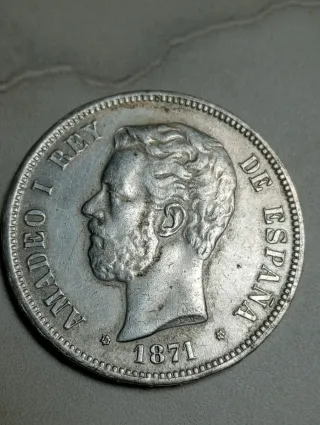 Réplica 5 Ptas AmadeoI 1871*73 Plata,no negociable