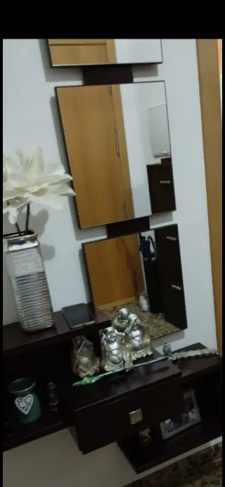 Mueble recibidor madera y cristal