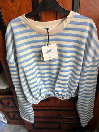 Sudadera rayas beige y azul