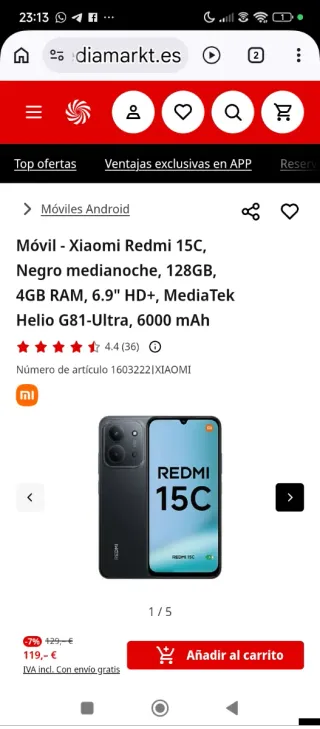 Xiaomi Redmi 15C 128GB Negro Medianoche
