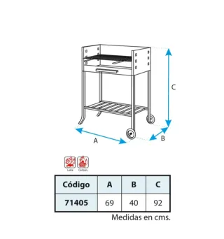 Barbacoa con ruedas y parrilla de hierro