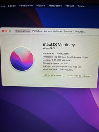 MacBook Air 13" i7 2017 8GB RAM Argento