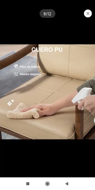 Sillón de salón en cuero beige y madera