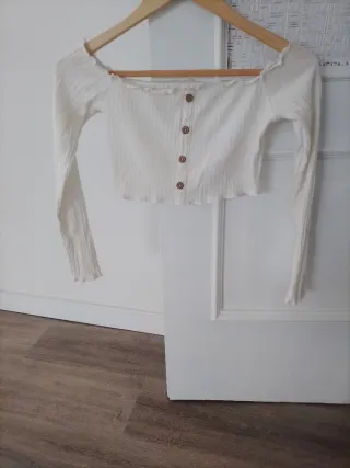 Top blanco manga larga botones