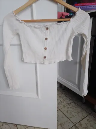 Top blanco manga larga botones