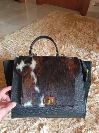 Bolso Piel Negro y Multicolor