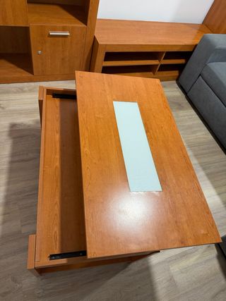 Tavolo da centro sollevabile in legno e vetro