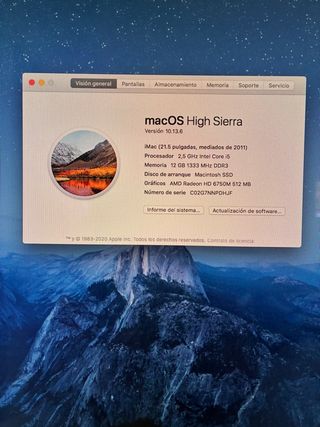 Ordenador iMac 21.5 12GB RAM SSD + HDD
