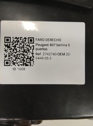 20-0449-05-2 faro derecho peugeot 407 - otros 1008