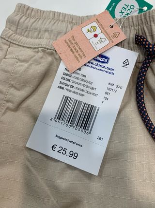 Pantalón corto niño Chicco T.4 beige