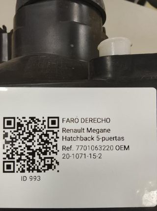 Renault 993 20-1071-15-2 faro derecho megane otros