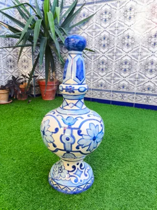 Pináculo Cerámica Pintado a Mano Azul