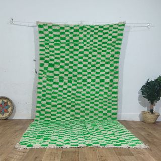 Alfombra Berber Cuadros Verde y Blanco