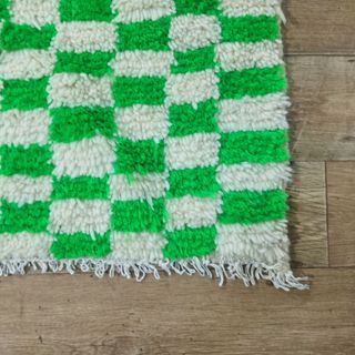 Alfombra Berber Cuadros Verde y Blanco