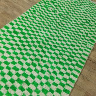 Alfombra Berber Cuadros Verde y Blanco