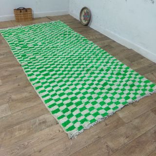 Alfombra Berber Cuadros Verde y Blanco