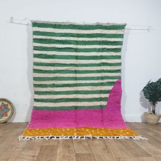 Alfombra Berber Lana Verde y Rosa