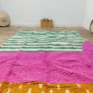 Alfombra Berber Lana Verde y Rosa