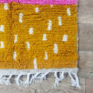 Alfombra Berber Lana Verde y Rosa