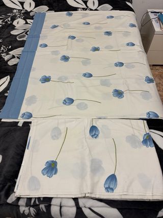 Jogo de lençóis algodão azul e branco