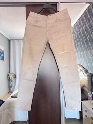 Pantalón Zara Hombre Beige Roto