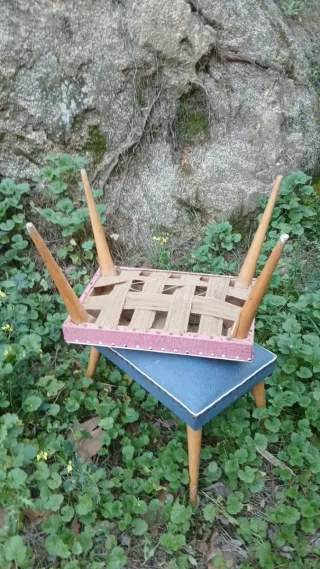 Banquetas retro tela y madera