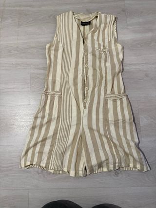 Mono corto CHIARA rayas beige y blanco