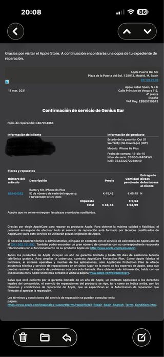 iPhone 6S Plus Plata/Gris Espacial