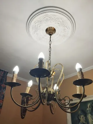 Lámpara antigua 6 brazos dorada