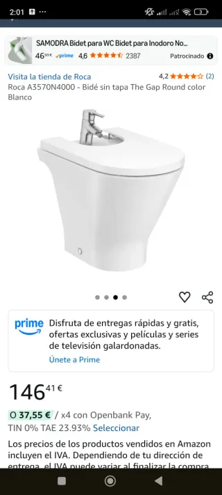 Bidé Roca Blanco Porcelana