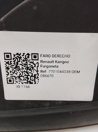 1166 faro der 086670 renault kangoo - 1 generacion