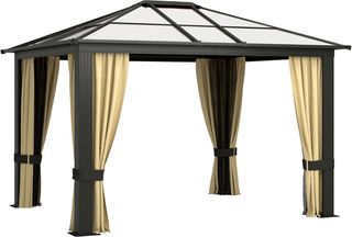 Gazebo esterno in alluminio 3x3,6 m con zanzariera e tetto in policarbonato, tenda da giardino in poliestere