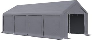 Tenda da Giardino per Feste 8X4M con Porte a Cerniera, Gazebo da Giardino con Pannelli Rimovibili per Cortile e Giardino, per Auto, Moto, Biciclette, Grigio Scuro