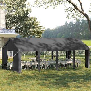 Tenda da Giardino per Feste 8X4M con Porte a Cerniera, Gazebo da Giardino con Pannelli Rimovibili per Cortile e Giardino, per Auto, Moto, Biciclette, Grigio Scuro