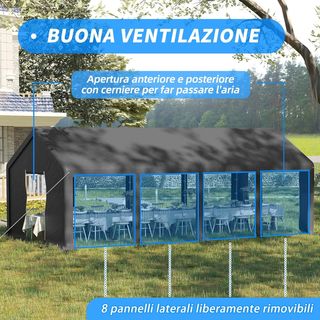 Tenda da Giardino per Feste 8X4M con Porte a Cerniera, Gazebo da Giardino con Pannelli Rimovibili per Cortile e Giardino, per Auto, Moto, Biciclette, Grigio Scuro