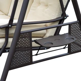 Dondolò da Giardino 3 Posti in Metallo, Dondolò da Esterno con Tetto Inclinabile e Cuscini Imbottiti, 208X121X172 Cm, Beige