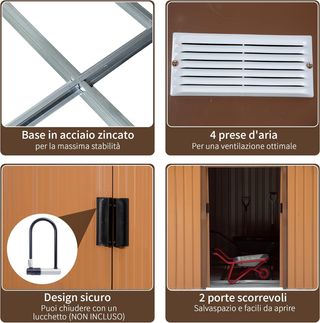 Casita De Jardín 4.9 M² Con Fundación, 4 Salidas De Aire Y 2 Puertas Correderas, Cobertizo Para Herramientas De Chapa De Acero, 277X195X192 Cm, Amarillo