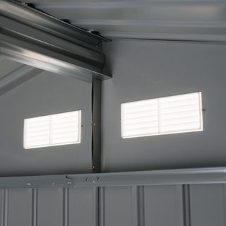 Casita De Jardín 4.9 M² Con Fundación, 4 Salidas De Aire Y 2 Puertas Correderas, Cobertizo Para Herramientas De Chapa De Acero, 277X195X192 Cm, Amarillo