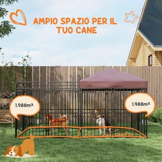 Box per Cani da Esterno, Recinto per Cani con Tetto Anti-UV Impermeabile, Box per Cani Grandi in Metallo, 282X141X160.5Cm, Marrone