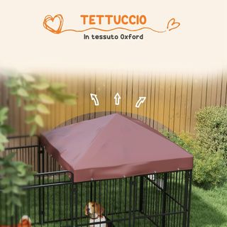 Box per Cani da Esterno, Recinto per Cani con Tetto Anti-UV Impermeabile, Box per Cani Grandi in Metallo, 282X141X160.5Cm, Marrone