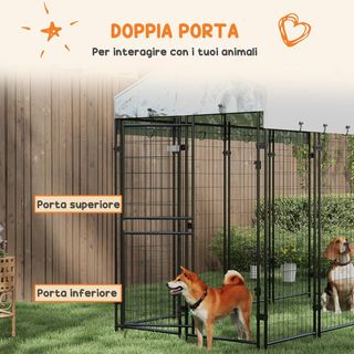 Recinto per Cani da Esterno, Kennel con Tetto Anti-UV Impermeabile e Porta a 2 Sezioni, Gabbia in Metallo per Cani Grandi, 239X121X183Cm, Argento