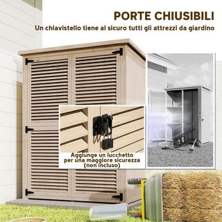 Armario De Jardín Portaobjetos A 2 Estantes Con Estacas, Casetas De Jardín De Madera De Abeto Con Techo De Asfalto Impermeable, 127X65X159.5/168 Cm, Color Madera