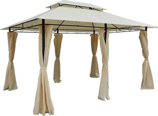 Gazebo da Giardino 3x4 M con Tende e Tetto a 2 Livelli in Acciaio e Poliestere, Bianco Crema