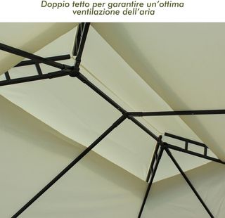 Gazebo da Giardino 3X4M in Acciaio con Doppio Tetto e 4 Tende Laterali Crema