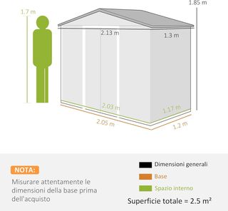 Caseta De Jardín 2.5M² en Acero Galvanizado Con Base Y Salidas De Aire, Cobertizo Para Herramientas Con Techo Inclinado, Doble Puertas Correderas Bloqueables, 213X130X185 Cm, Blanco Plateado