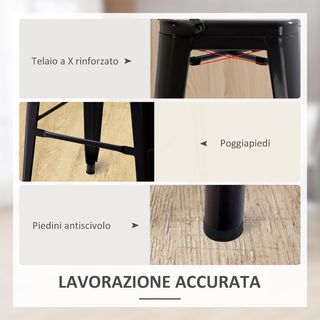 Set di 2 Sgabelli da Cucina Industriali con Schienale Rimovibile e Poggiapiedi, Sgabelli Moderni in Metallo, 44X46X116 Cm, Nero